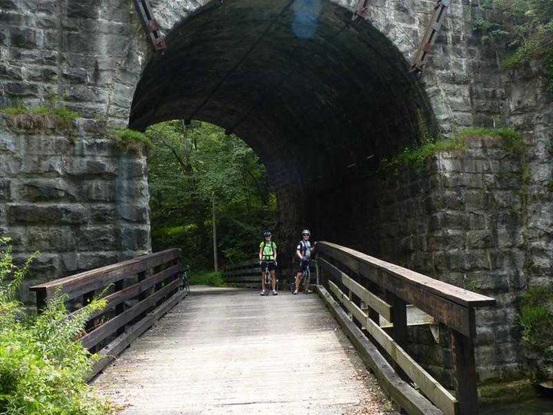 Liz and Jay check out the 100+ yo viaduct and suspended brige near Rowlesburg in Preston County.
